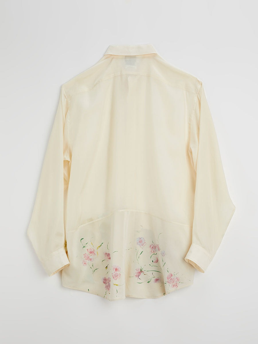 Magliano's Regular Fit Shirt in Cupro Habotai. Surplus Patch Decoration on the Bottom Edge. One of a Kind Detail